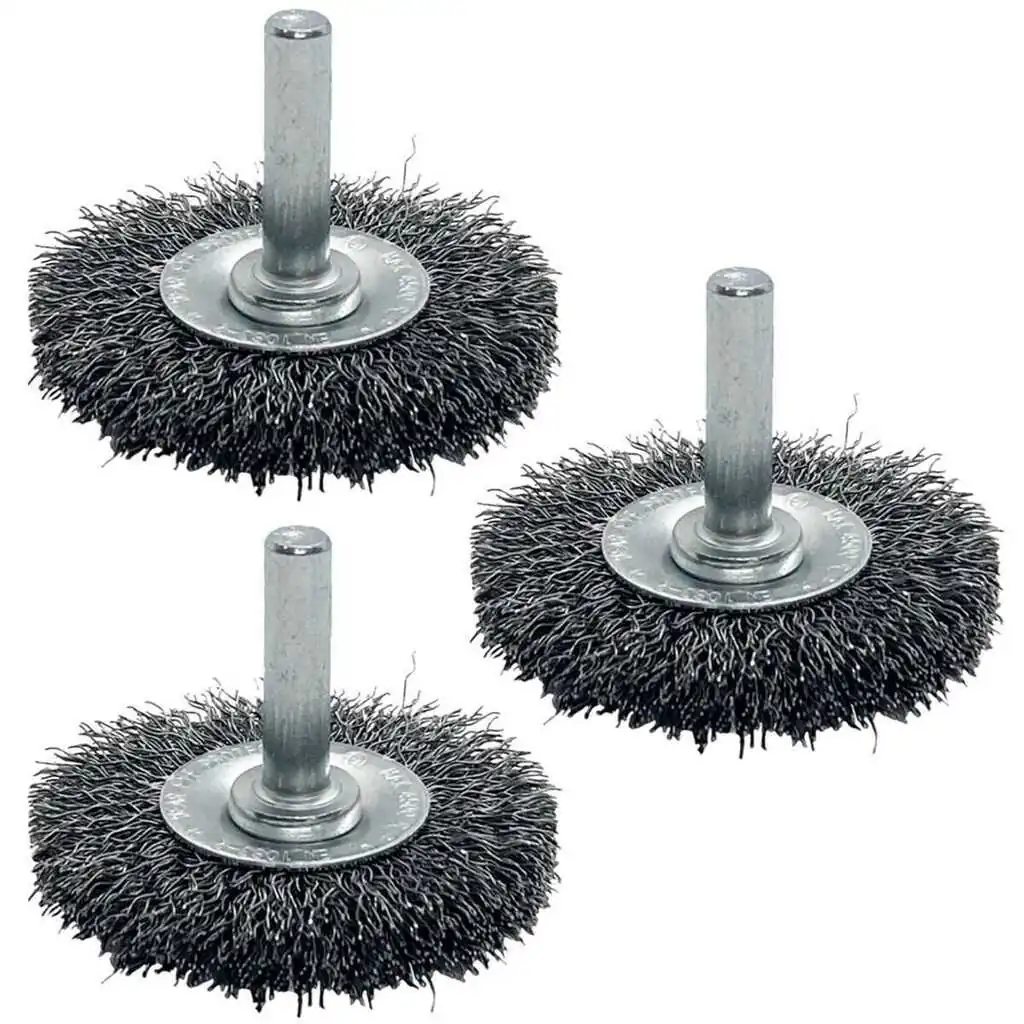 Kit 3un Escova De Aço Ondulado Circular 50x8 Haste 1/4" - Pequi