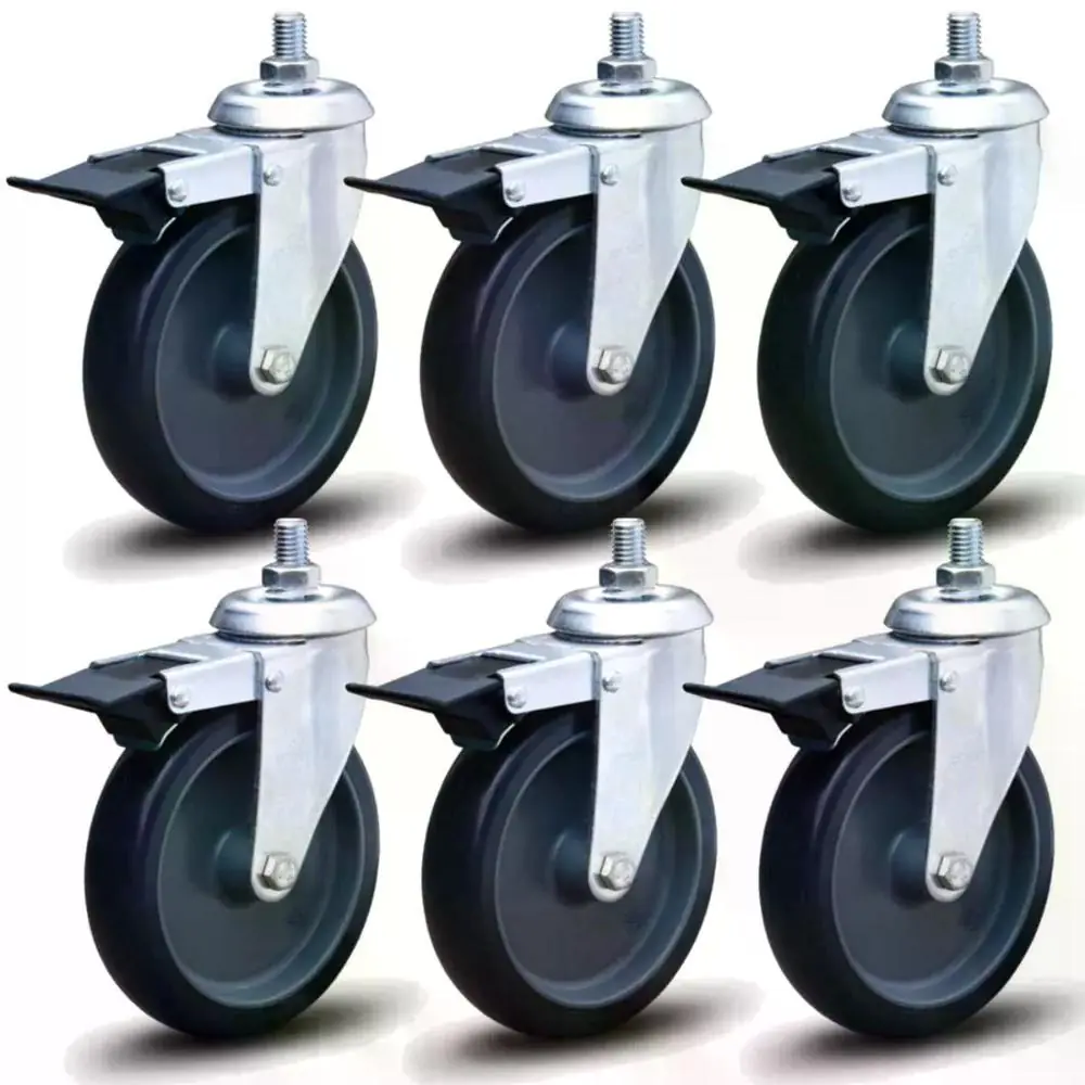 Kit 6 Rodízios Anti Risco Móveis 4" 101mm 390kg Com Freio - Colson - 2512