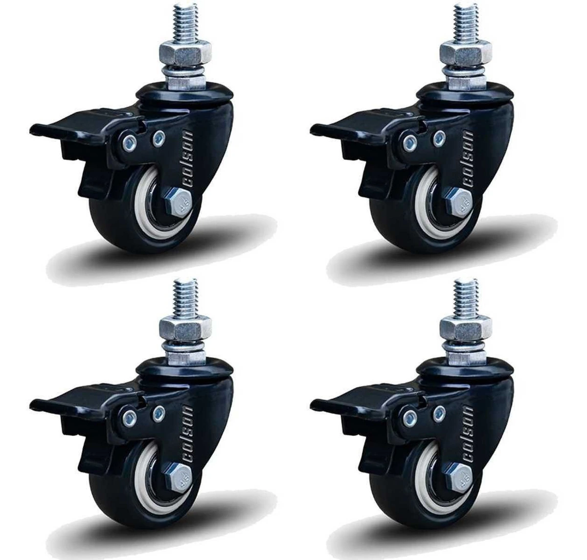Kit 4 Rodízio Linha Black Parafuso 3/8" 50mm Com Freio 200kg Preto - Colson