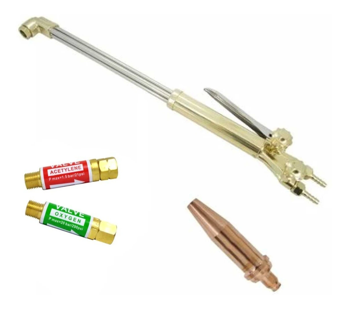 Kit - Maçarico De Corte Manual Série 1500 + Bico 1503 - N° 4 + Válvulas Corta Chama - 1 Acetileno / 1 Oxigênio