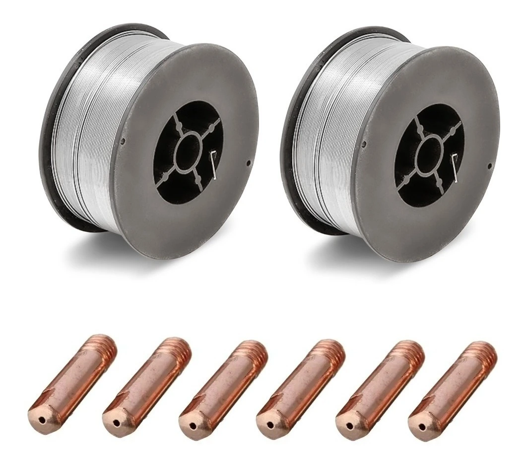 Kit Arame Solda Mig Revestido Uso Sem Gás 0,8mm E71t-sg Rolo 1kg - Galzer + 6 Bicos 0,8mm
