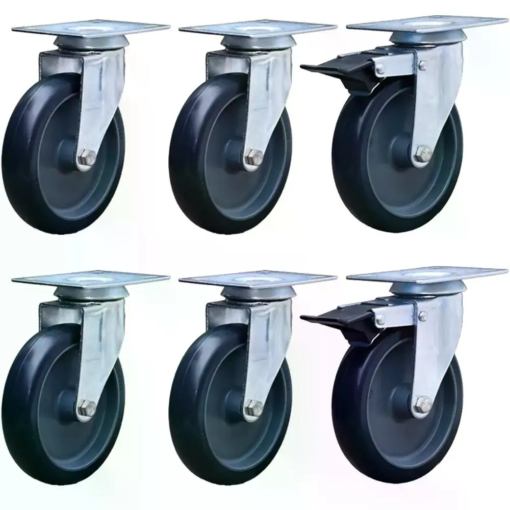Kit 4 Rodízios Anti Risco Móveis 5" 128mm 75kg Sem Freio + 2 Rodízios Anti Risco Móveis 5" 128mm 75kg Com Freio - Colson
