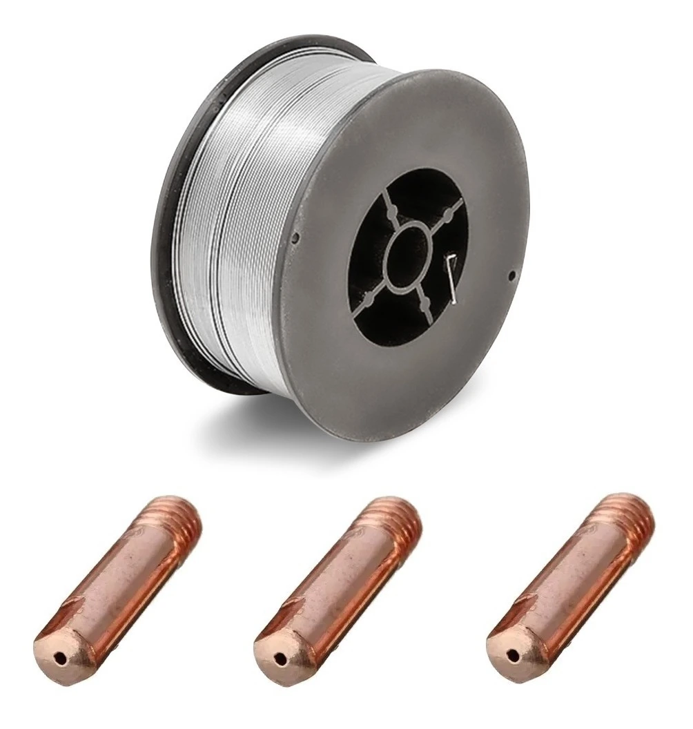 Kit Arame Solda Mig Revestido Uso Sem Gás 0,8mm E71t-sg Rolo 1kg - Galzer + 3 Bicos 0,8mm