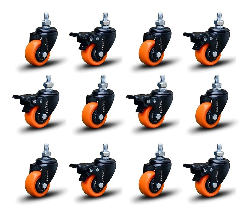 Kit 12 Rodízio Linha Black Parafuso 3/8" 50mm 6 Com Freio 6 Sem Freio 600kg Laranja - Colson