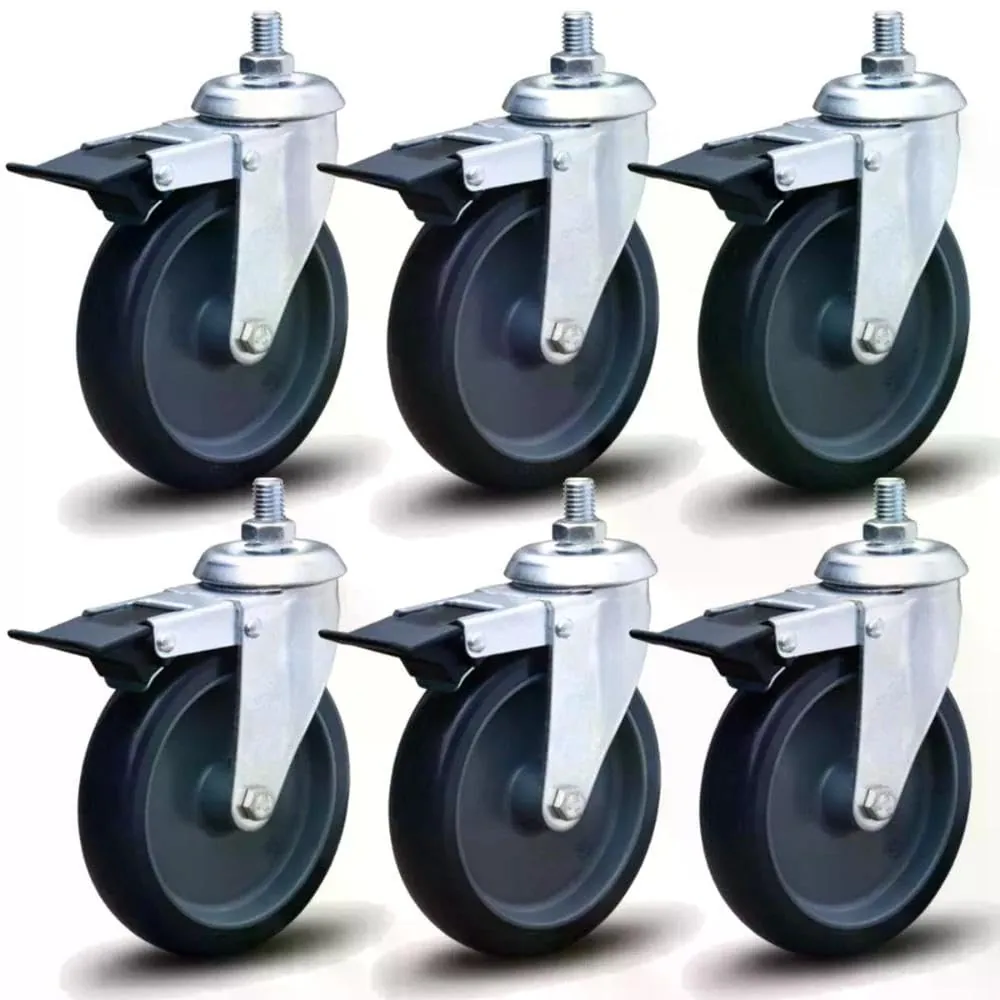 Kit 6 Rodízios Anti Risco Móveis 5" 128mm 450kg Com Freio - Colson - 2518