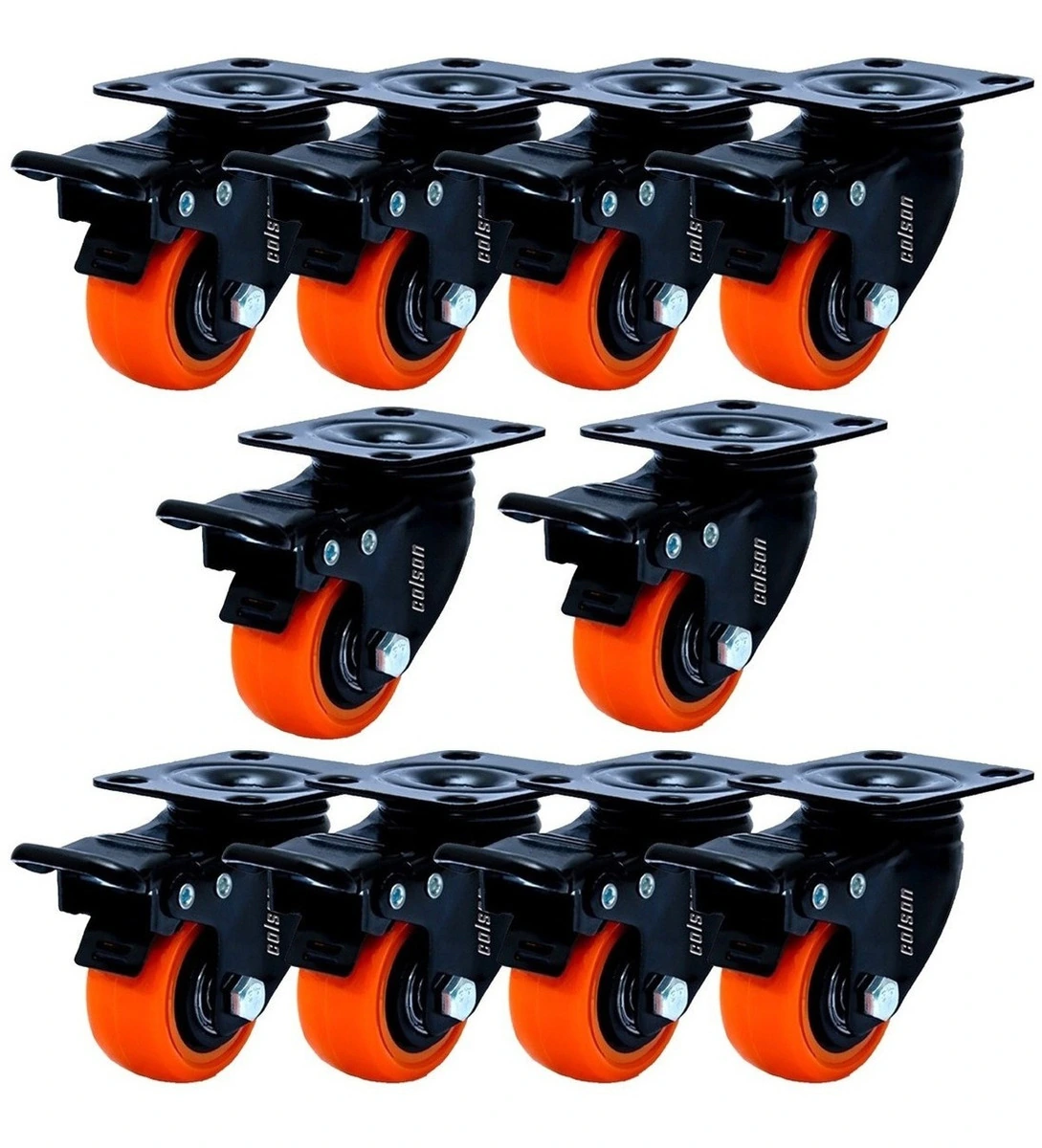 Kit 10 Rodízio Linha Black Placa 50mm Com Freio Laranja - Colson
