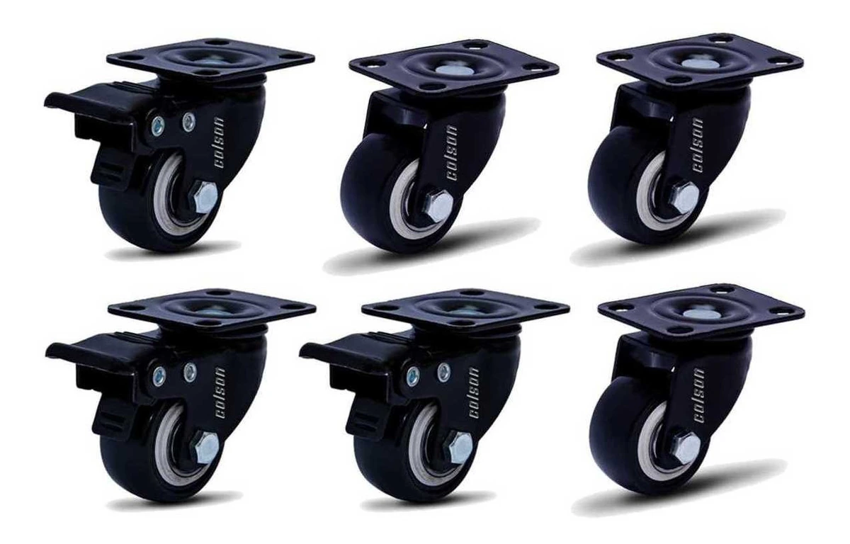 Kit 6 Rodízio Linha Black Placa 41mm Móveis 3 Com Freio 3 Sem Freio Placa 120kg Preto - Colson