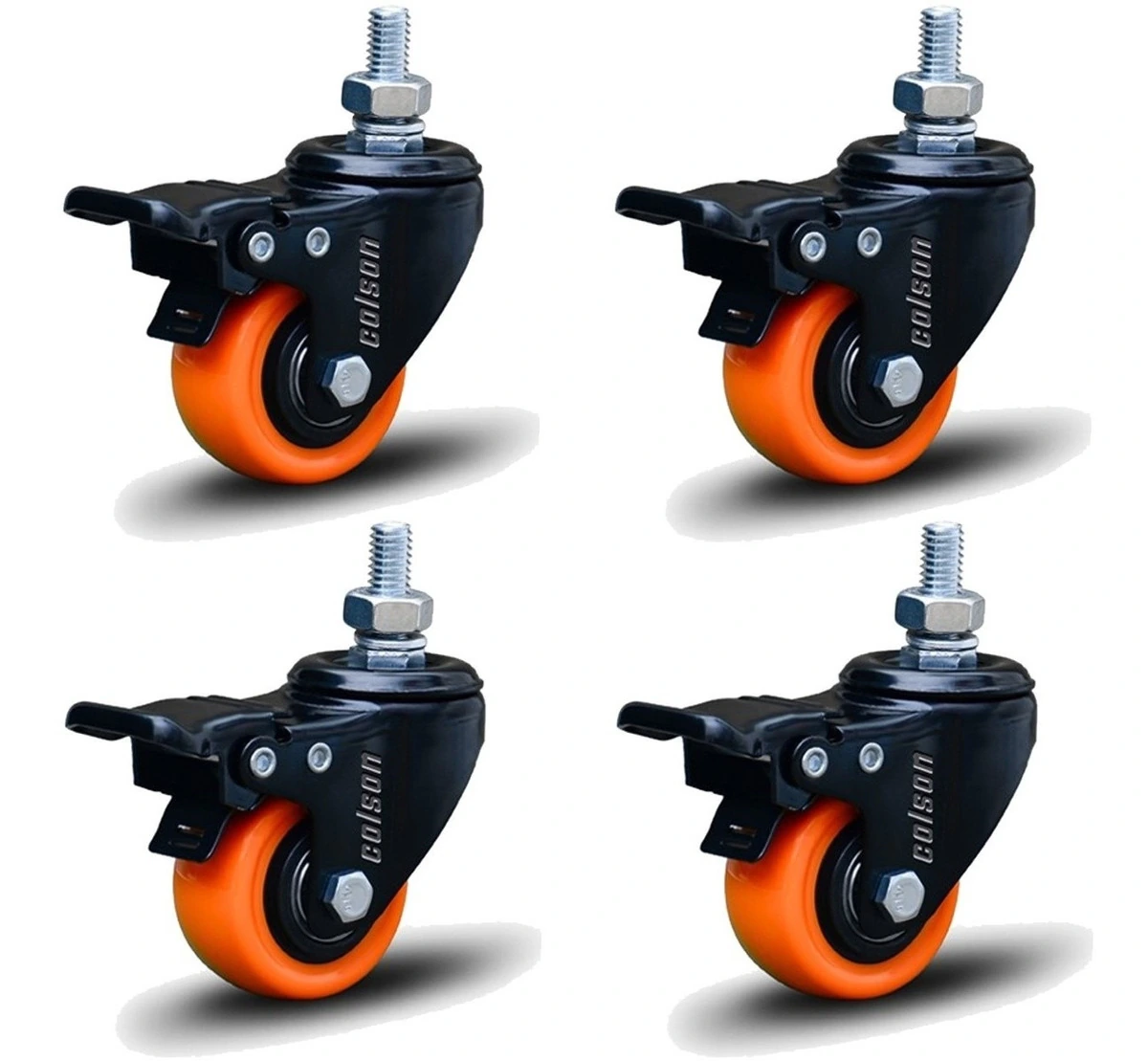 Kit 4 Rodízio Linha Black Parafuso 3/8" 41mm Com Freio 120kg Laranja - Colson