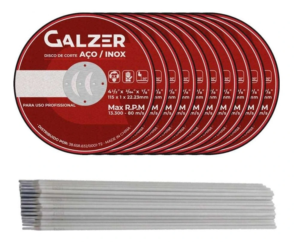 Kit 50 Disco De Corte Fino Aço/inox 4.1/2 - Galzer + 5kg Eletrodo Revestido E 6013 - 2,5mm Elite