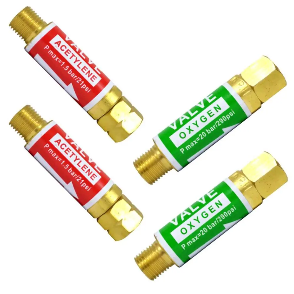 Kit: 2 Válvula Corta Chama Oxigênio / Regulador Ro + 2 Válvula Corta Chama Acetileno / Regulador Rg