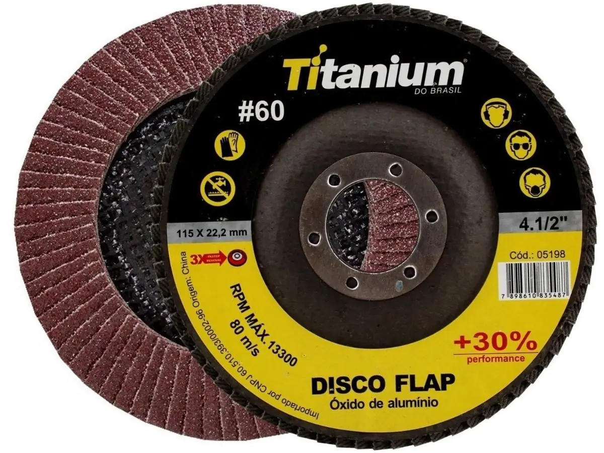 Kit 2 Disco Flap Lixadeira Óxido De Alumínio 4.1/2 Pol. Grão 80 - Titanium
