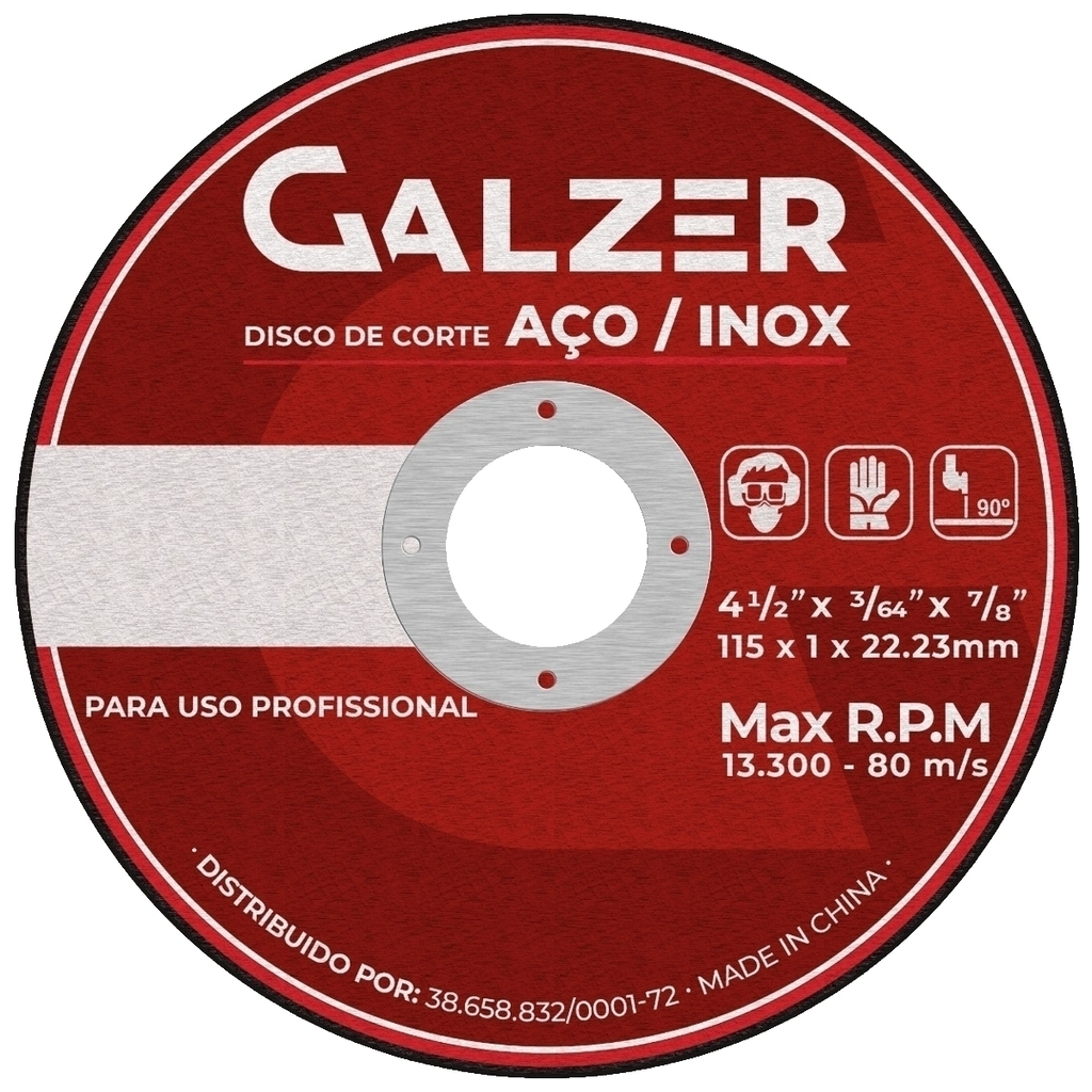 Disco De Corte Para Aço E Aço Inox 4 1/2" 115 X 1 X 22,23mm - Galzer