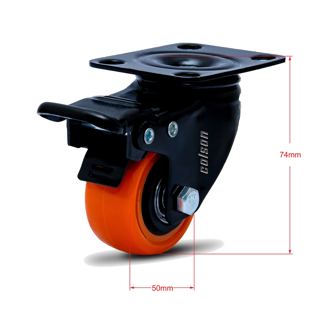 Kit 6 Rodízio Linha Black Placa 50mm Com Freio Laranja - Colson