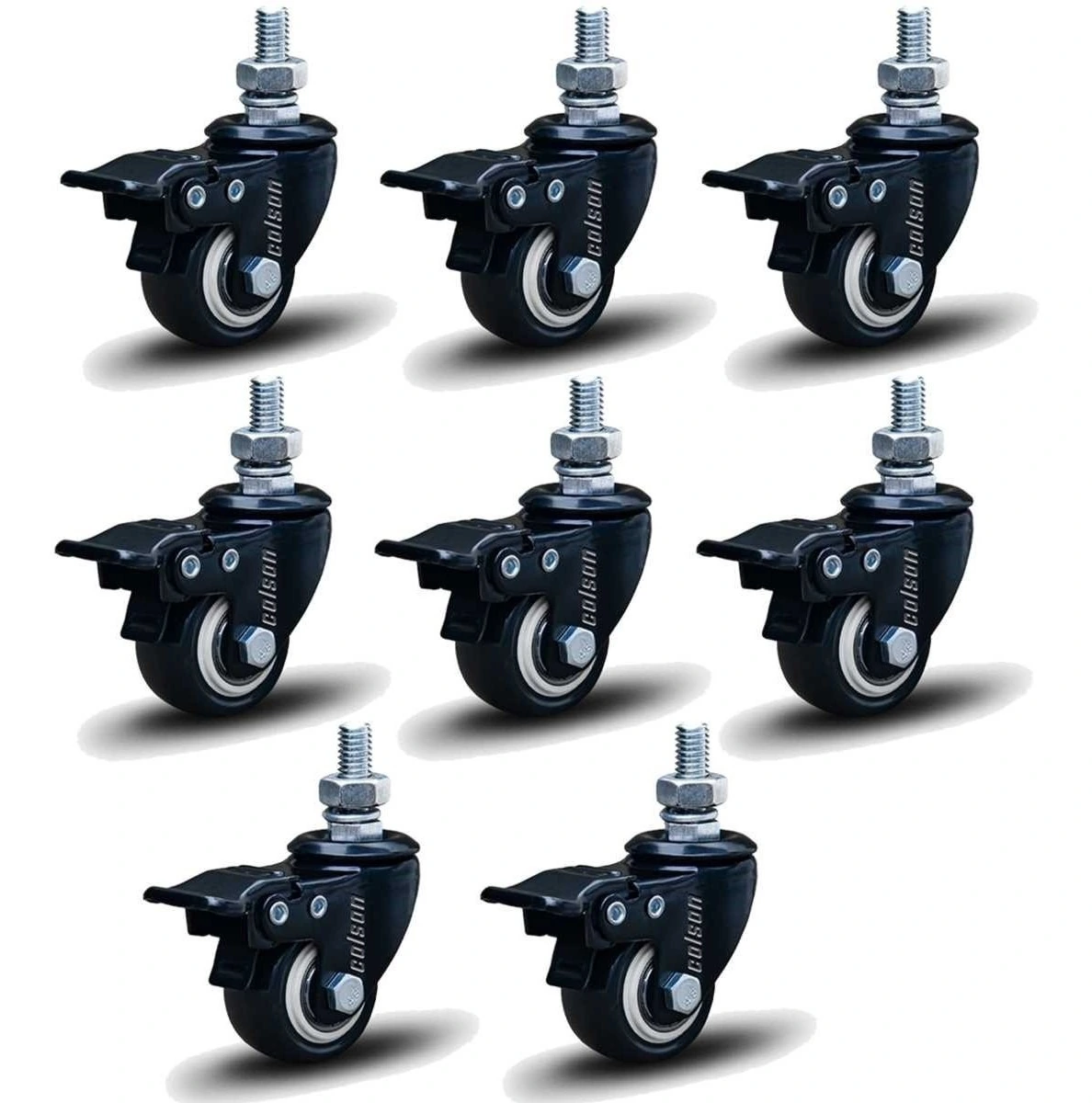 Kit 8 Rodízio Linha Black Parafuso 3/8" 41mm Com Freio 240kg Preto - Colson