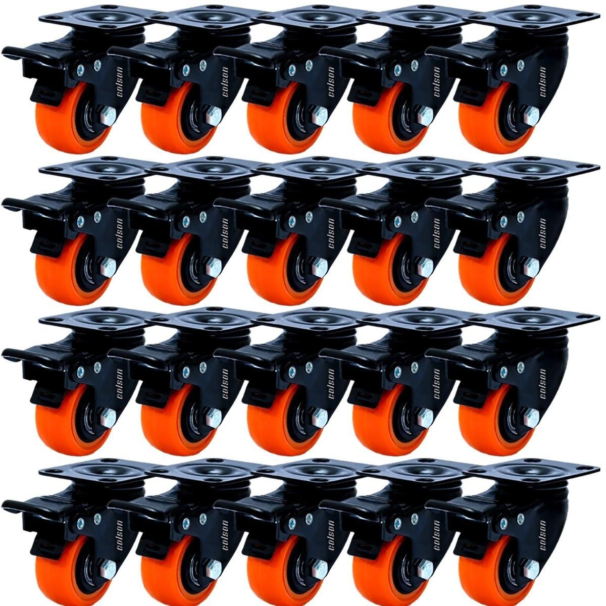 Kit 48 Rodízios Linha Black Placa 50mm Com Freio Laranja - Colson