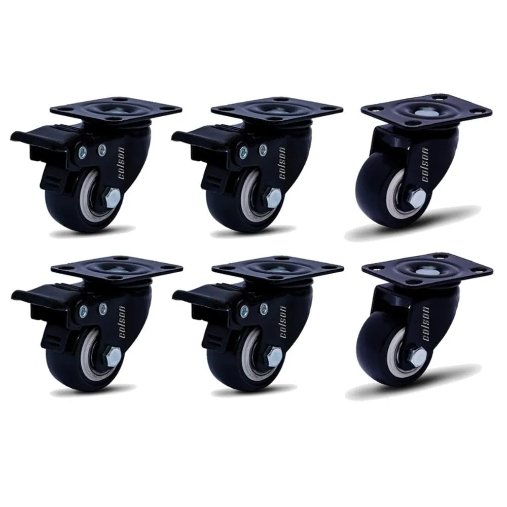 Kit 6 Rodízio Linha Black Placa 41mm Móveis 4 Com Freio 2 Sem Freio Placa 120kg Preto - Colson