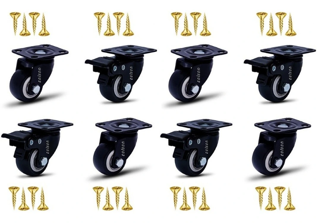 Kit 8 Rodízio Linha Black Placa 41mm Móveis 4 Com Freio 4 Sem Freio Placa 240kg Preto - Colson