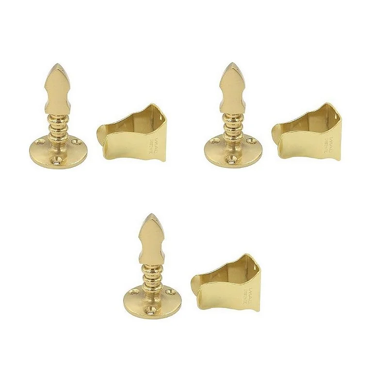 Kit 3 Prendedor Fixador Trava Porta 807 Dourado Brilho Parede