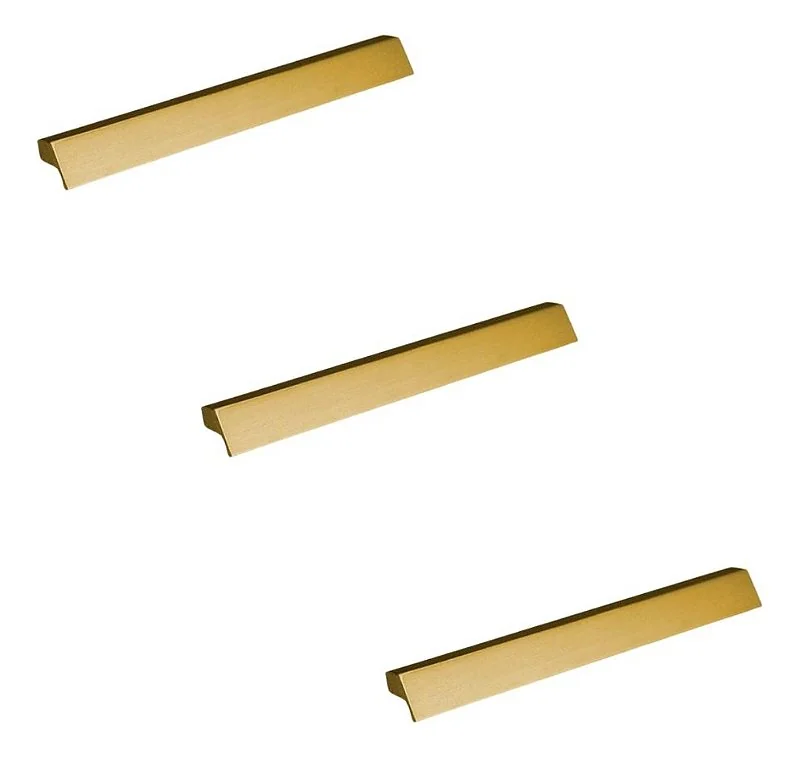 Kit 3 Puxador Moveis Ken 320mm Dourado Matte Fosco Zen