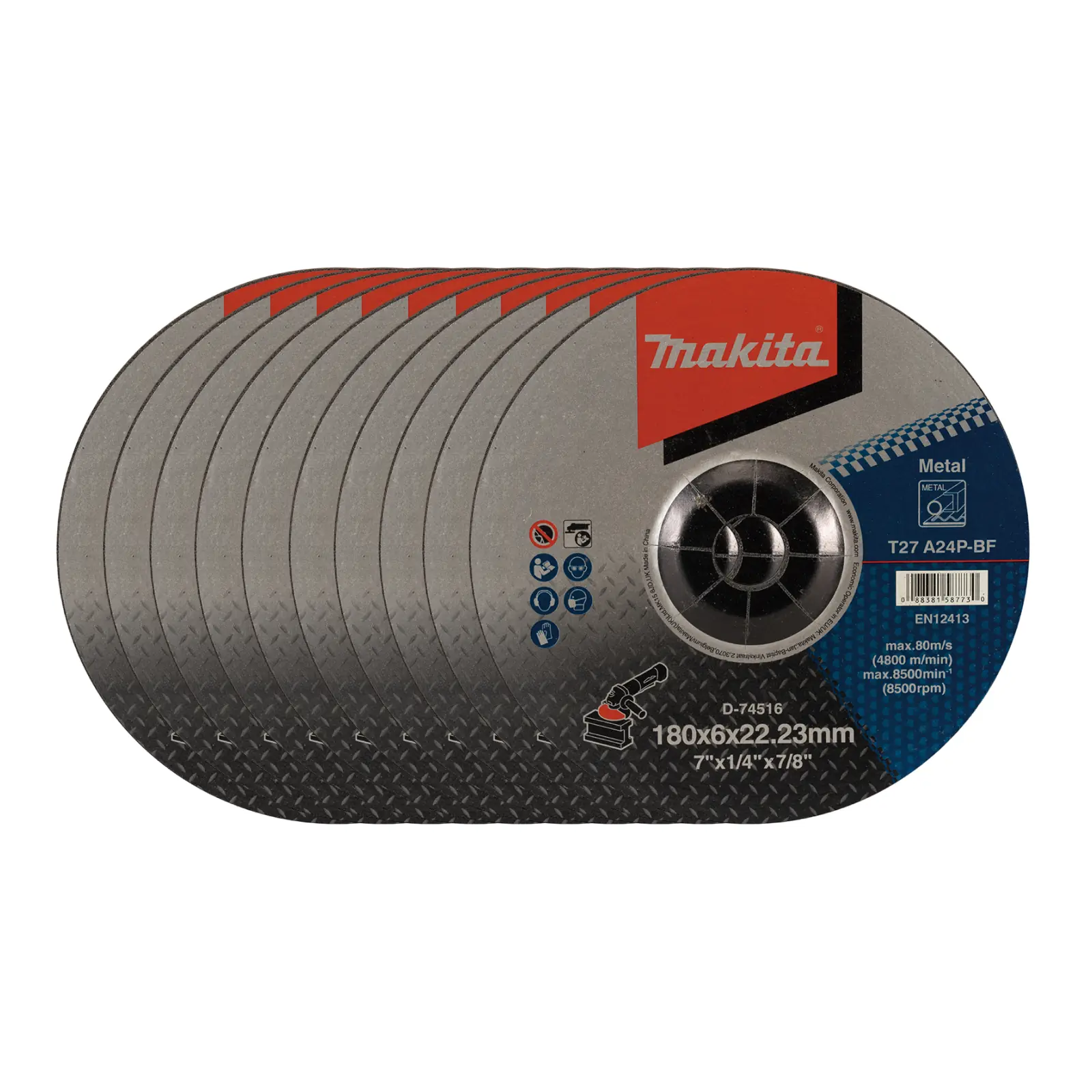 Disco De Desbaste 180x6.4x22mm Aço Makita D-74516 - 10 Unidades