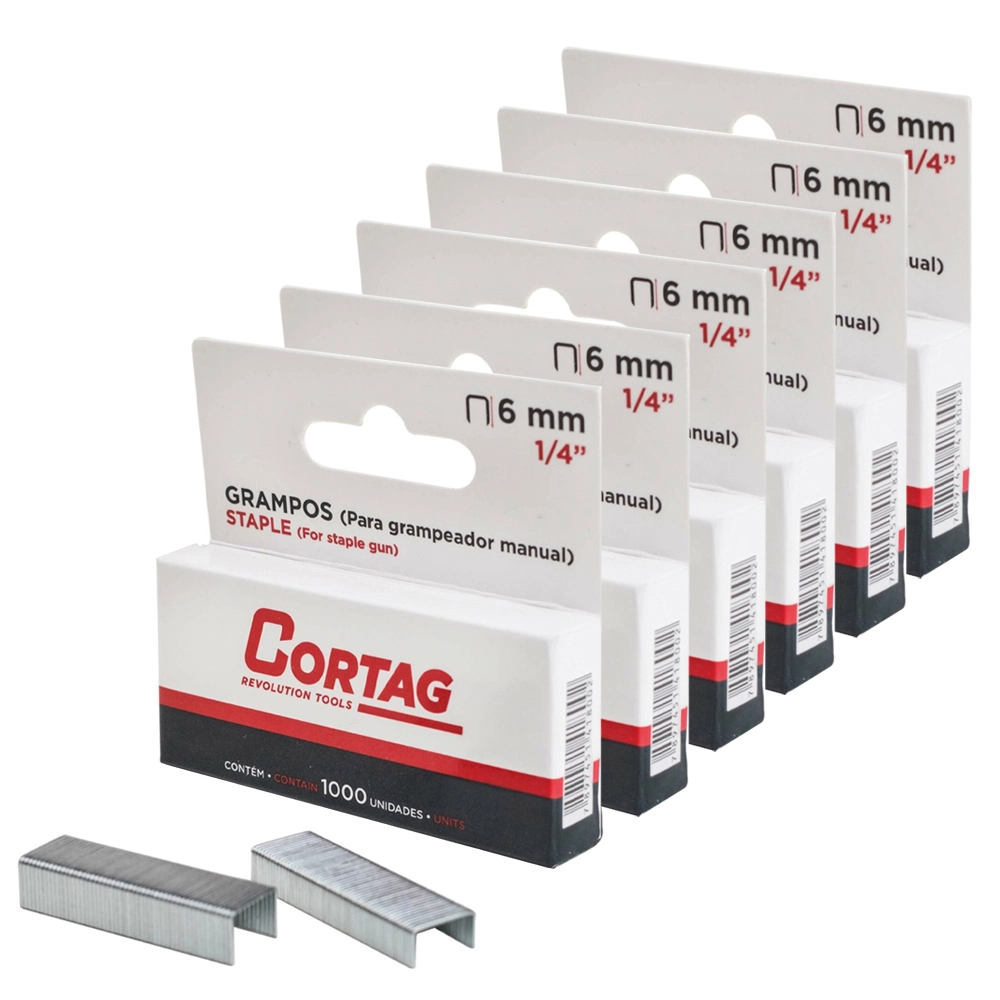 Kit 6000 Grampo 6mm 1/4 Grampeador Pinador Manual Cortag