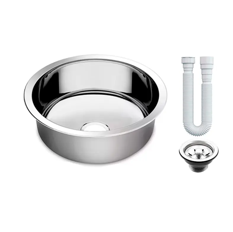 Cuba As Redonda Cozinha 35cm Aço Inox 304 Válvula E Sifão
