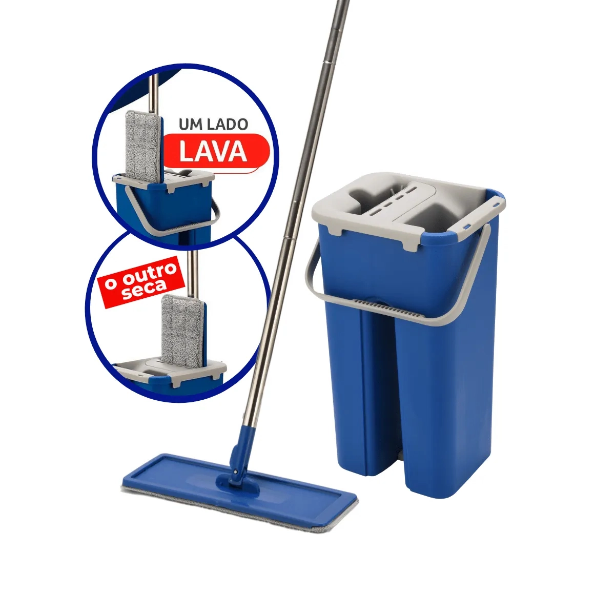Mop Flat Rodo Lava E Seca Balde Limpeza Multiuso