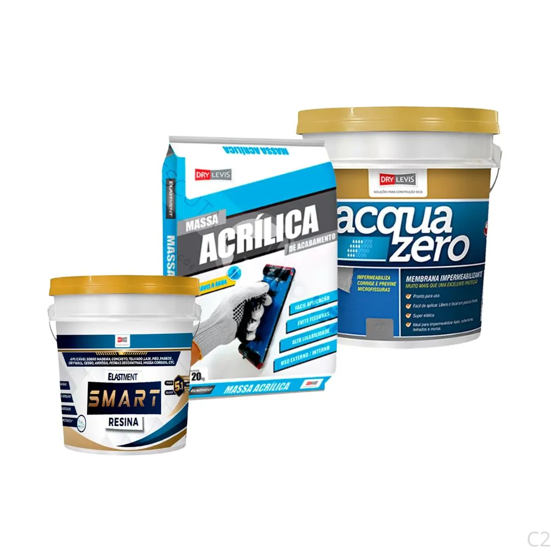 Kit Umidade GG - Smart Resina 3,6l + Massa Acrílica 20kg + Manta Elástica Acqua Zero 20kg