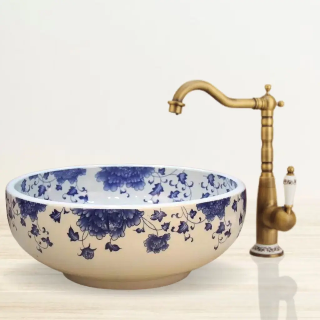 Cuba Vintage Redonda Sobrepor Porcelana Carpas Branco C/azul