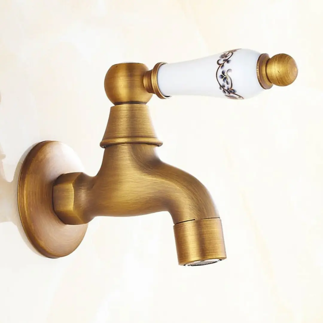 Torneira Jardim Vintage Retrô Bronze Antigo com Porcelana 60144B