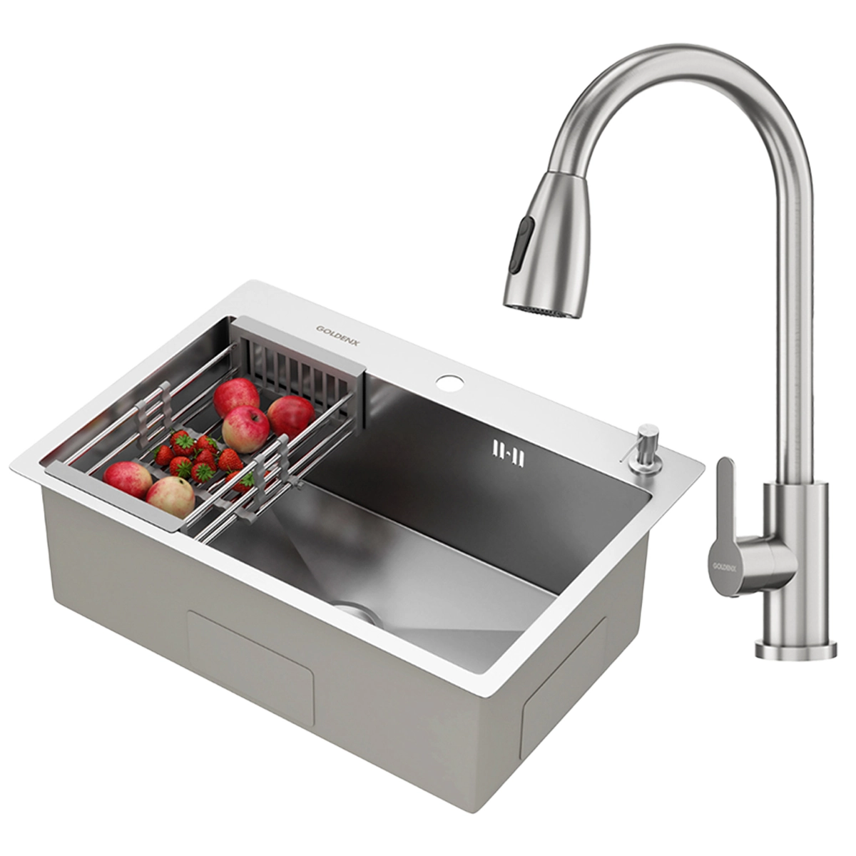 Kit Cuba Gourmet Quebec 62cm Aço Inox 304 e Torneira Gourmet Roma Aço Inox GoldenX