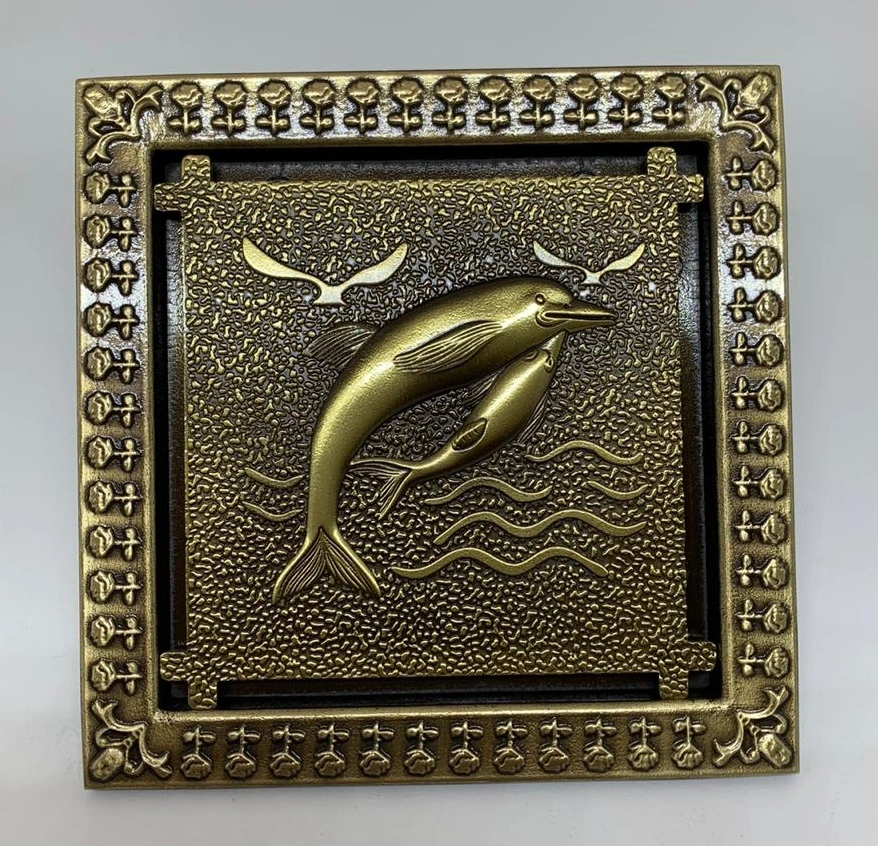 Ralo Vintage Retrô Quadrado Golfinho Bronze Antigo 12x12 RR14B