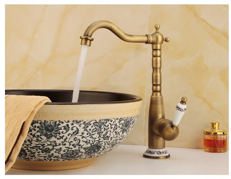 Torneira Vintage Retrô Monocomando Bronze C/ Porcelana Quente/Fria 60113BP