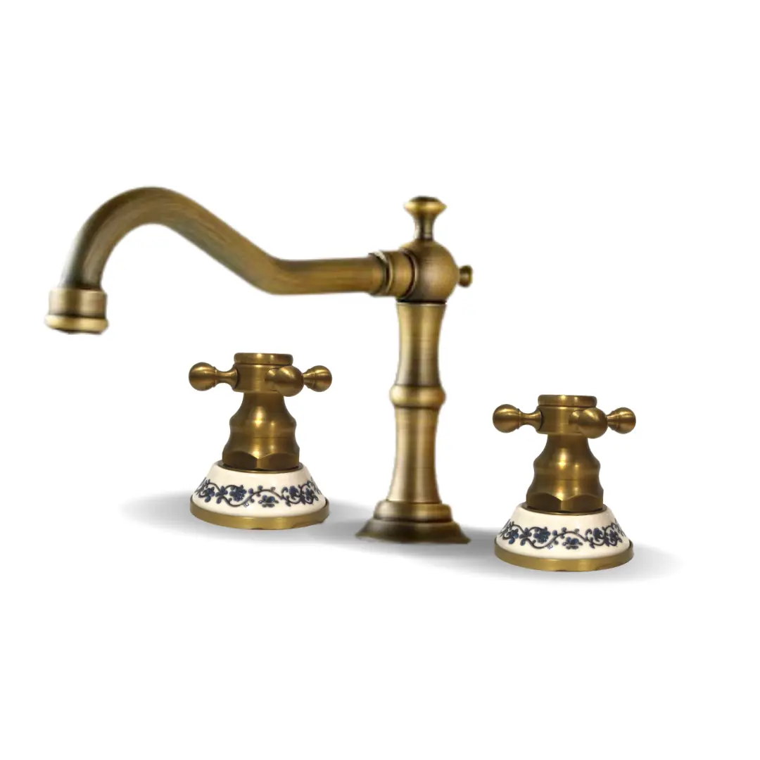 Torneira Misturador Vintage Retrô Bronze Com Porcelana