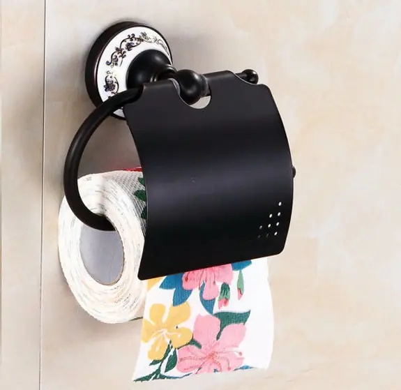 Porta Papel Higiênico Vintage Retrô Preto Óleo com Porcelana 80306PP