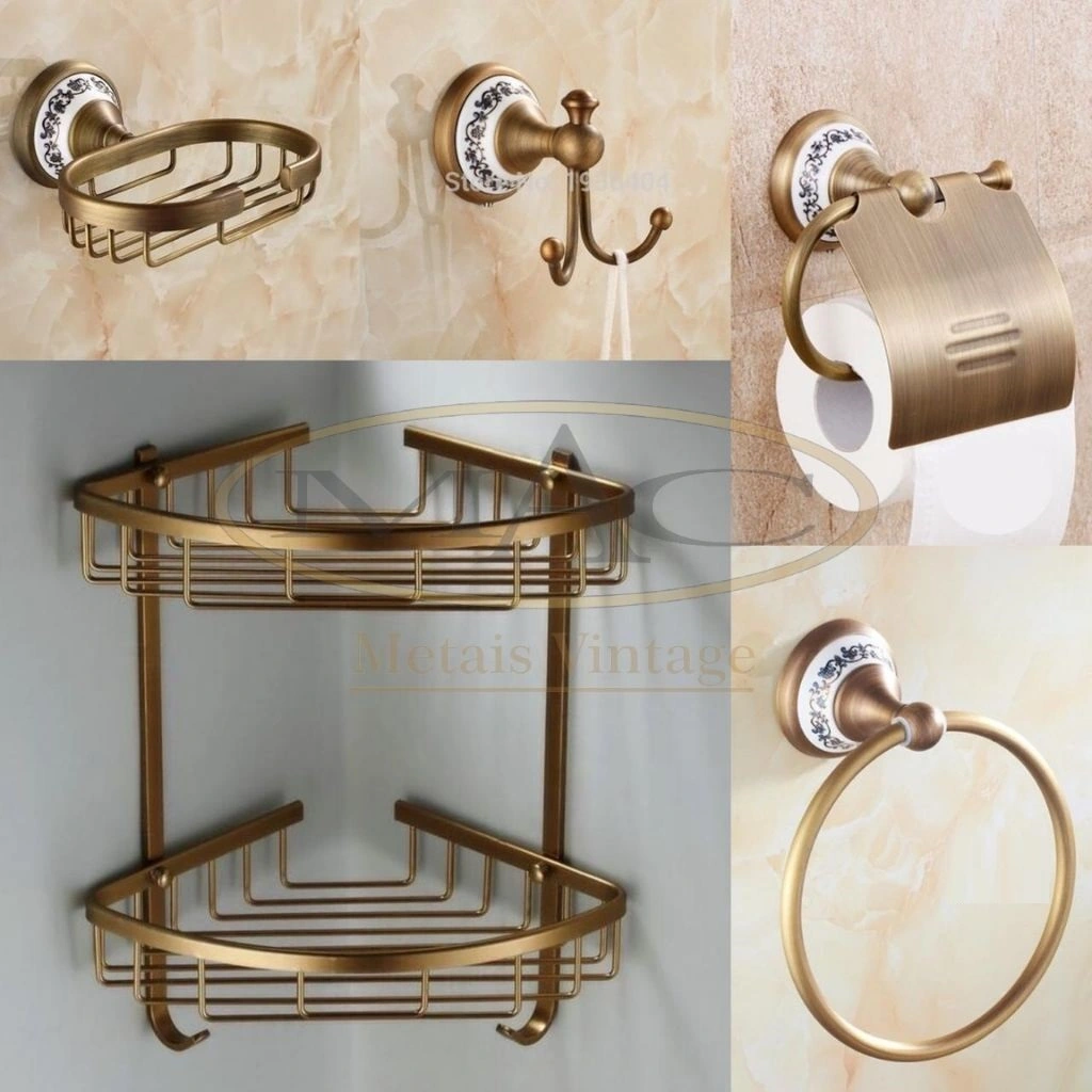 Kit Banheiro Vintage Retrô Bronze Antigo com Porcelana 80315BP