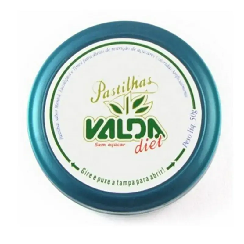 Pastilhas Mentol, Eucaliptol E Timol Zero Açúcar Valda Lata 50g
