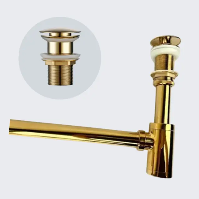 Kit Sifão com Válvula Click para Pias, Lavabos e Cubas Dourado Ouro F952G/F50150G