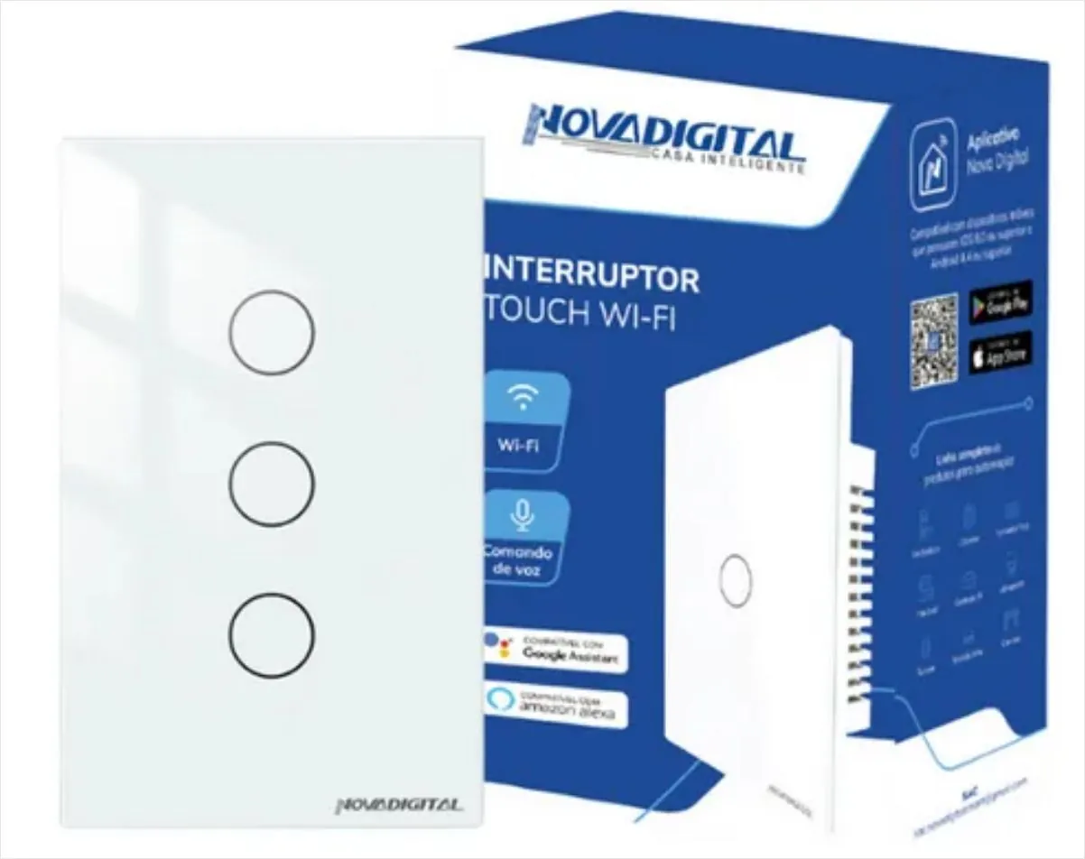 Interruptor Touch Inteligente 3 Botões Touch Wi-fi Novadigital Branco