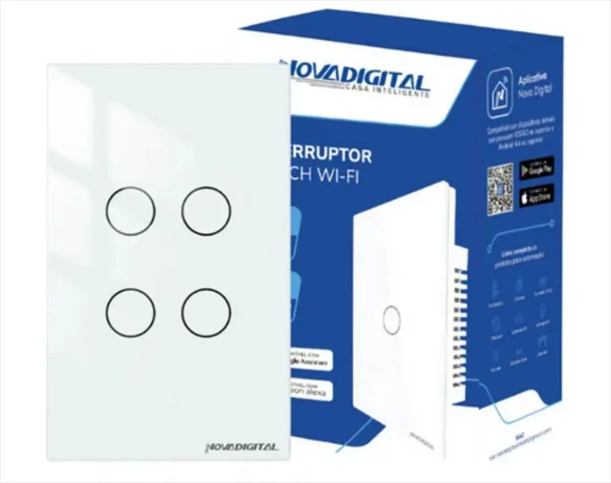 Interruptor Touch 4 Botões Wi-fi Novadigital 4x2 Branco