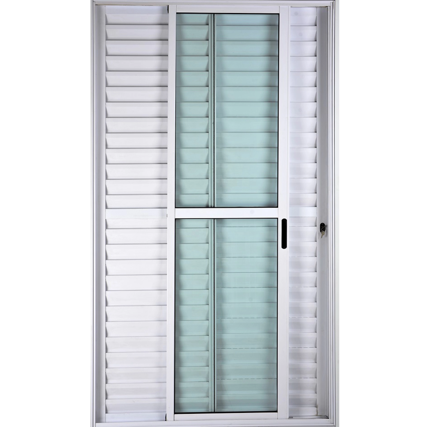 Porta De Alumínio De Correr Balcão 3 Folhas 2,10 X 1,50 Linha 25 Com Chave Cor Branco