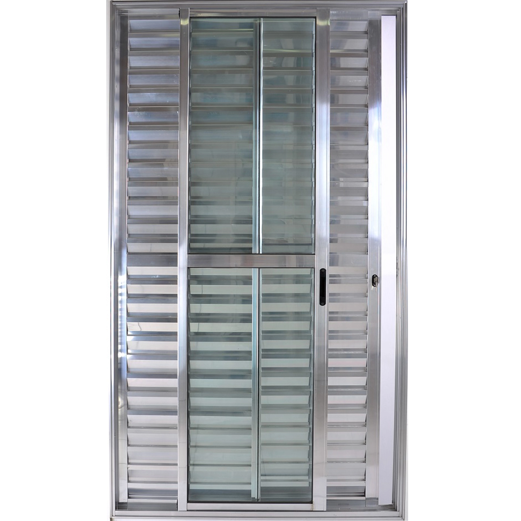 Porta De Alumínio De Correr Balcão 3 Folhas Móveis 2,10 X 1,20 Linha 25 Com Chave Cor Brilhante