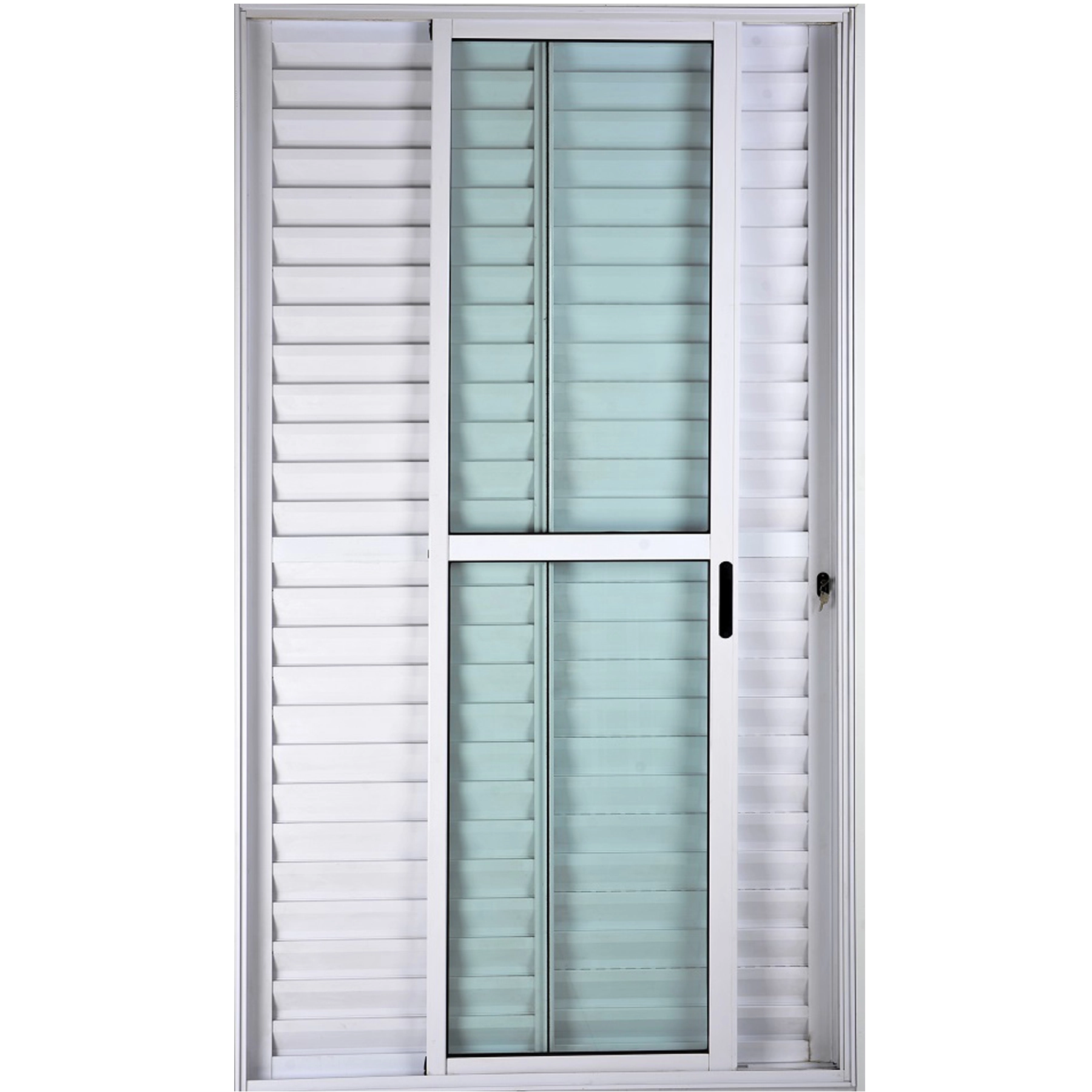Porta De Alumínio De Correr Balcão 3 Folhas Móveis 2,10 X 1,50 Linha 25 Com Chave Cor Branco