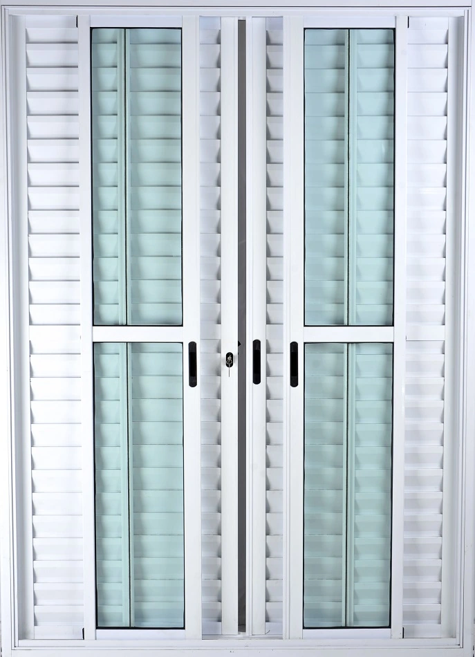 Porta De Alumínio De Correr Balcão 6 Folhas 2,10 X 2,00 Linha 25 Com Chave Cor Branco