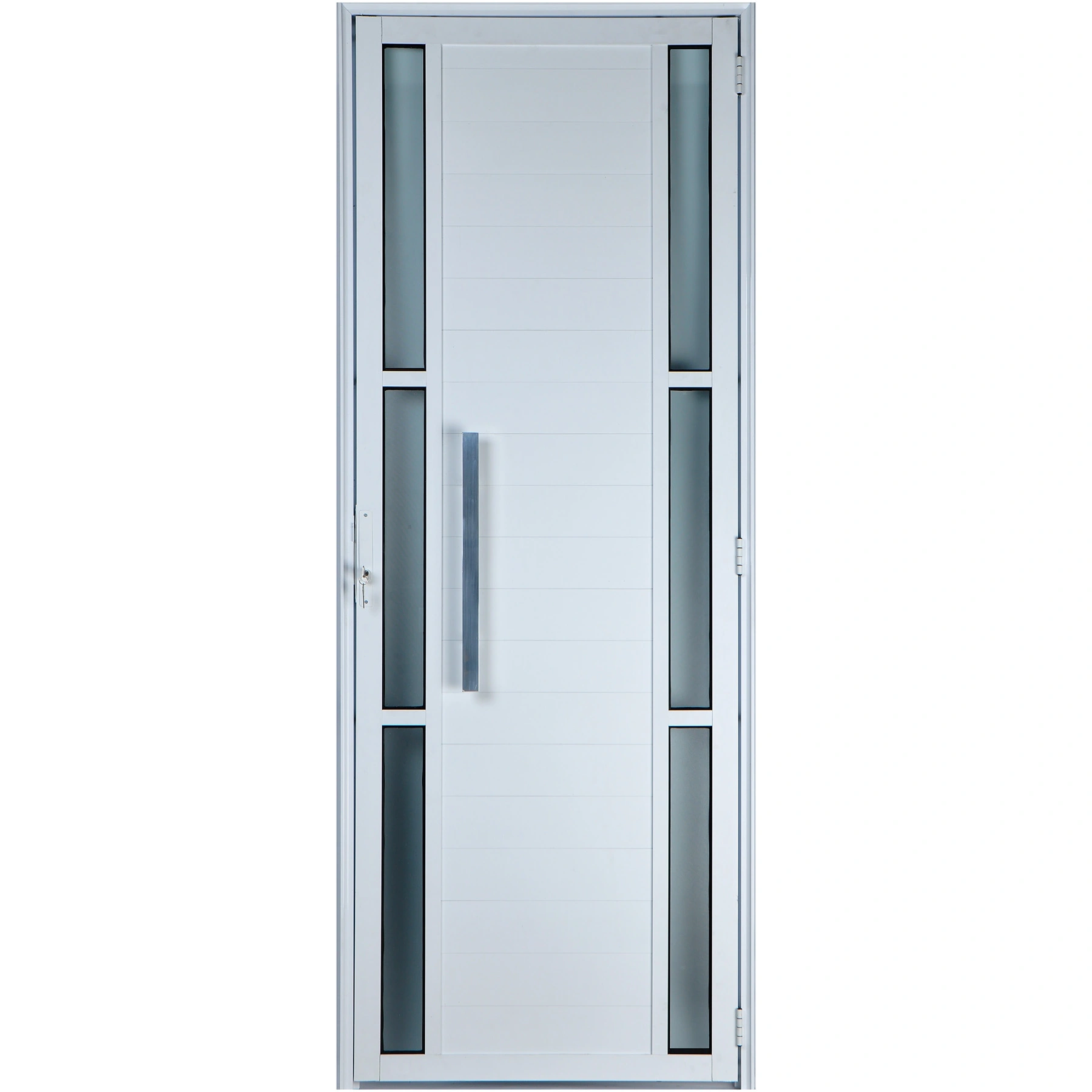 Porta De Alumínio Lambril Com Visor Duplo Com Puxador 2,10 X 1,00 Esquerda Linha All Soft Cor Branco