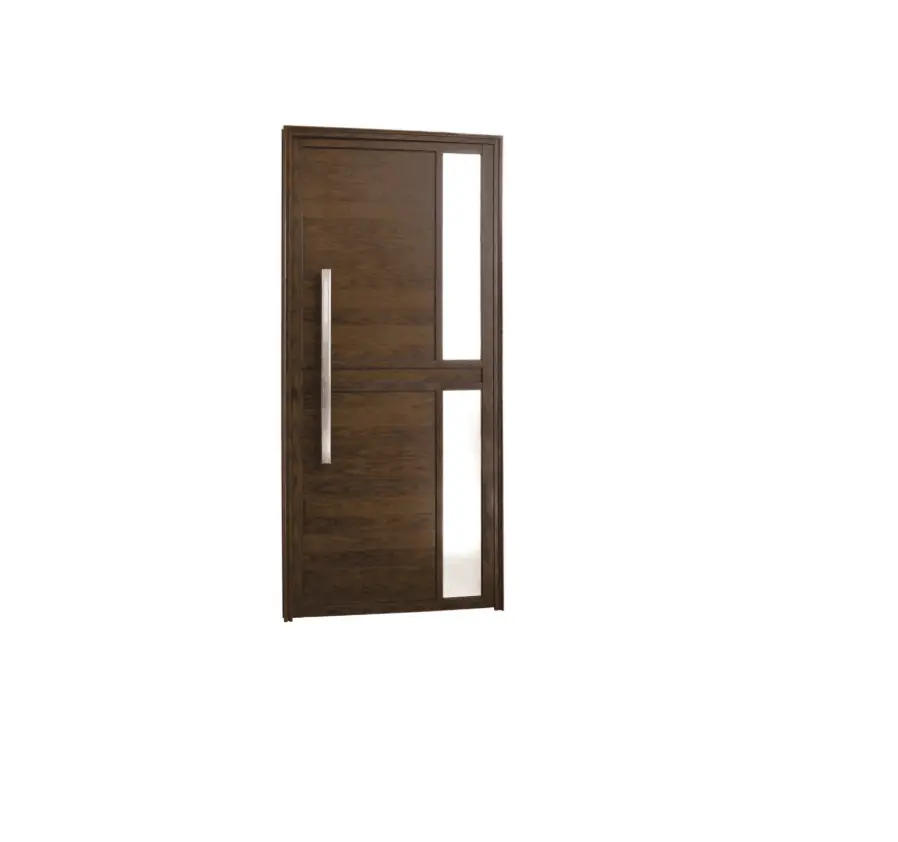 Porta De Alumínio Lambril Com Visor E Puxador 2,10 X 0,90 Esquerda Linha All Soft Cor Amadeirada
