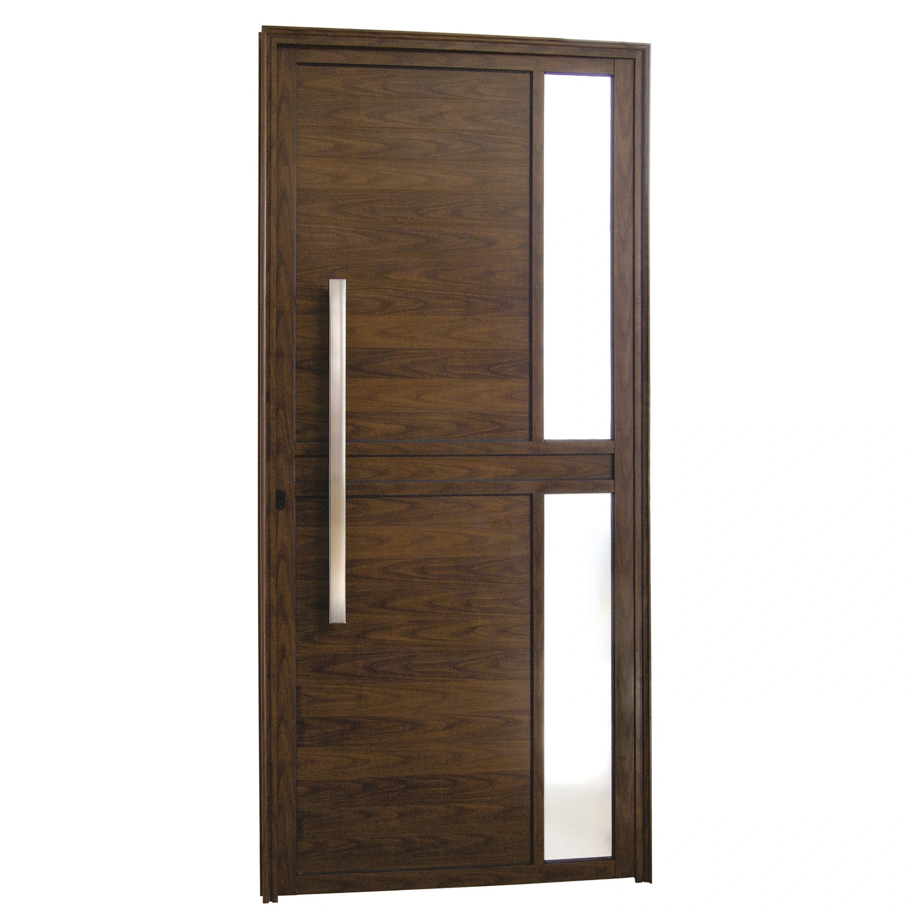 Porta De Alumínio Lambril Com Visor E Puxador 2,10 X 1,00 Direita Linha All Soft Cor Amadeirada