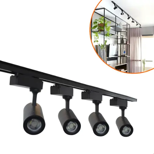 Kit Trilho Eletrificado 1,5m + 4 Spot Led 7w Preto 3000k Luz Quente