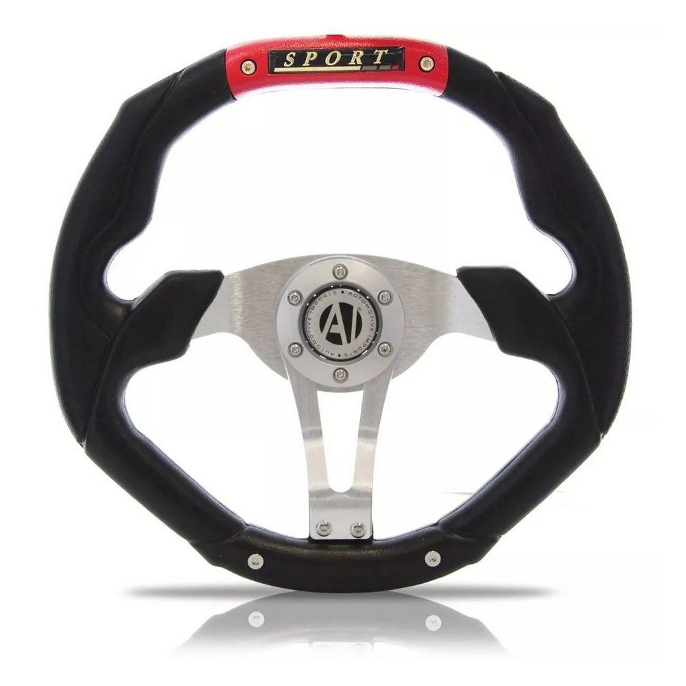 Volante de Direção Espotivo Preto Prata Vermelho 350mm - AUTOMOTIVE IMPORTS ZN4646031V