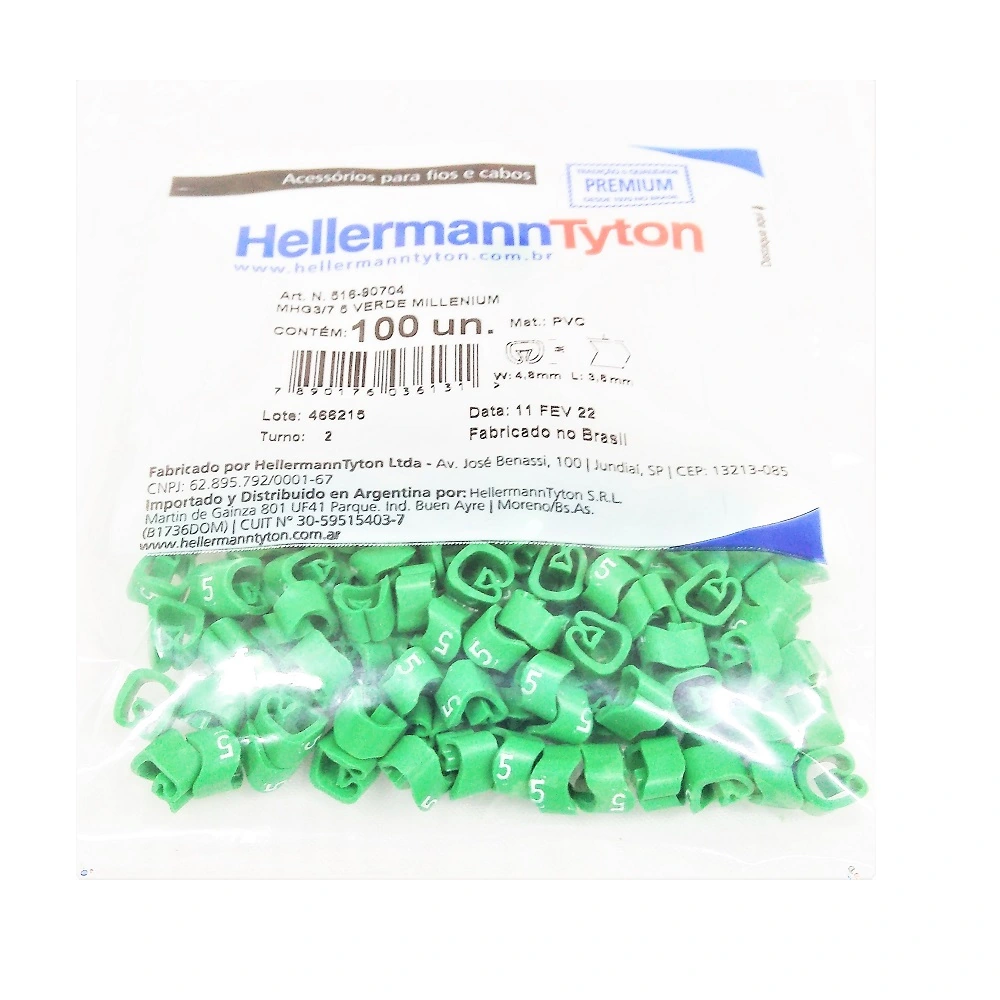 Marcador Anilha P/ Cabos 1.5 A 10 Mm² Mhg3/7 Número 5 Verde